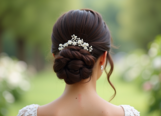 Conseils de pro pour une coiffure d’invitée de mariage parfaite Invitée élégante avec coiffure sophistiquée lors d'un mariage