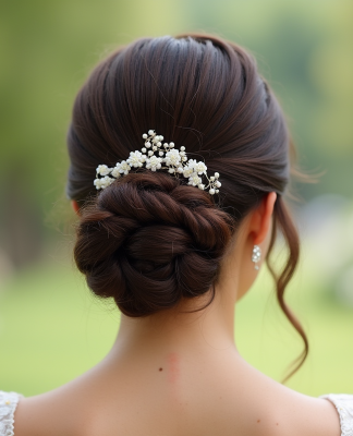 Invitée élégante avec coiffure sophistiquée lors d'un mariage