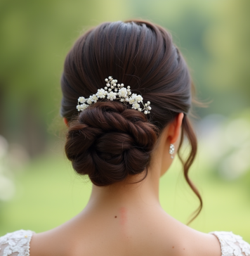 Invitée élégante avec coiffure sophistiquée lors d'un mariage