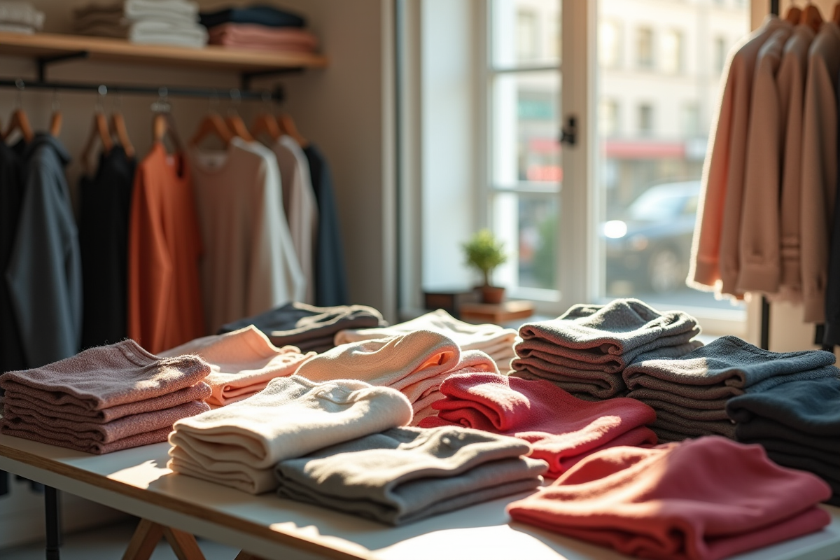 Vitrine de boutique de vêtements français bien rangée