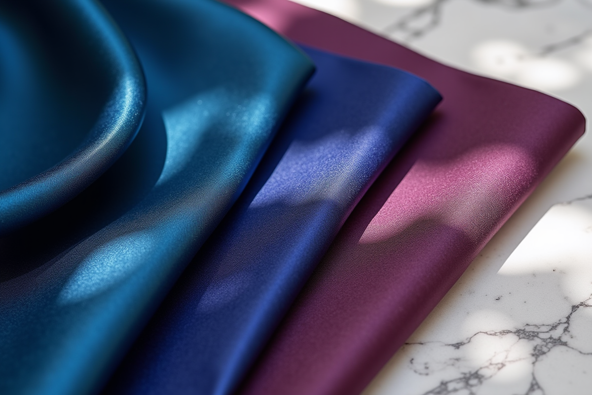 Gros plan sur échantillons de tissus haut de gamme aux couleurs vives