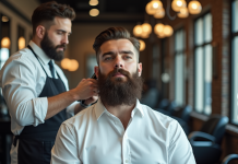Homme avec barbe Van Dyke en salon moderne