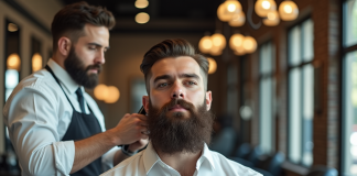 Homme avec barbe Van Dyke en salon moderne