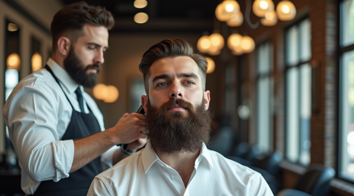 Homme avec barbe Van Dyke en salon moderne