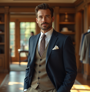 Homme élégant dans un showroom Ralph Lauren avec pièces iconiques