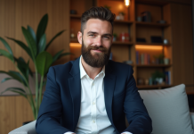 Barbe : quels styles choisir selon la forme de votre visage ? Homme élégant en portrait dans un salon moderne