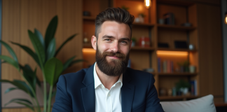 Homme élégant en portrait dans un salon moderne