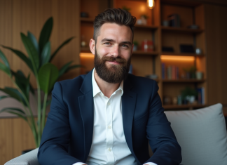 Barbe : quels styles choisir selon la forme de votre visage ? Homme élégant en portrait dans un salon moderne