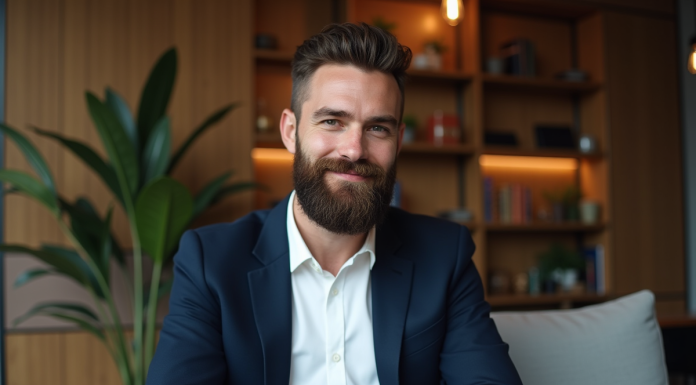 Homme élégant en portrait dans un salon moderne