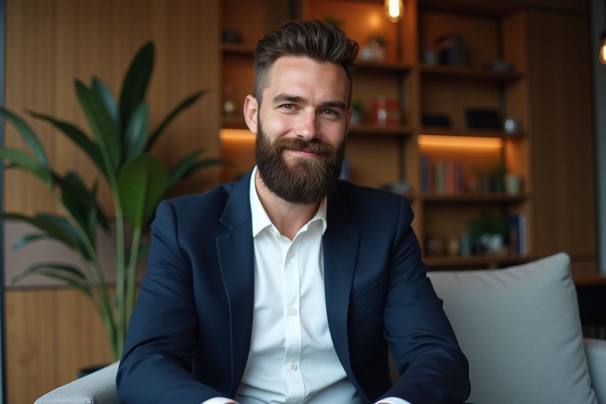 Homme élégant en portrait dans un salon moderne