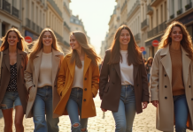 Groupe de jeunes parisiens en vêtements de marques françaises