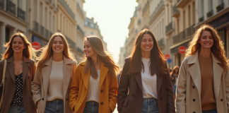 Groupe de jeunes parisiens en vêtements de marques françaises