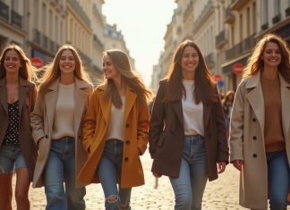Marque de vêtements préférée des Français : quels sont leurs choix ? Groupe de jeunes parisiens en vêtements de marques françaises