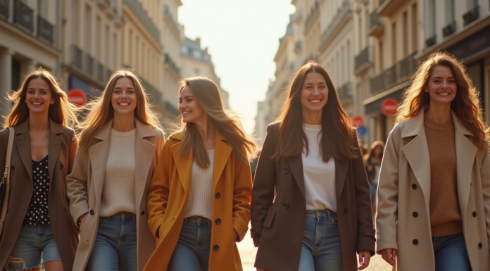Groupe de jeunes parisiens en vêtements de marques françaises