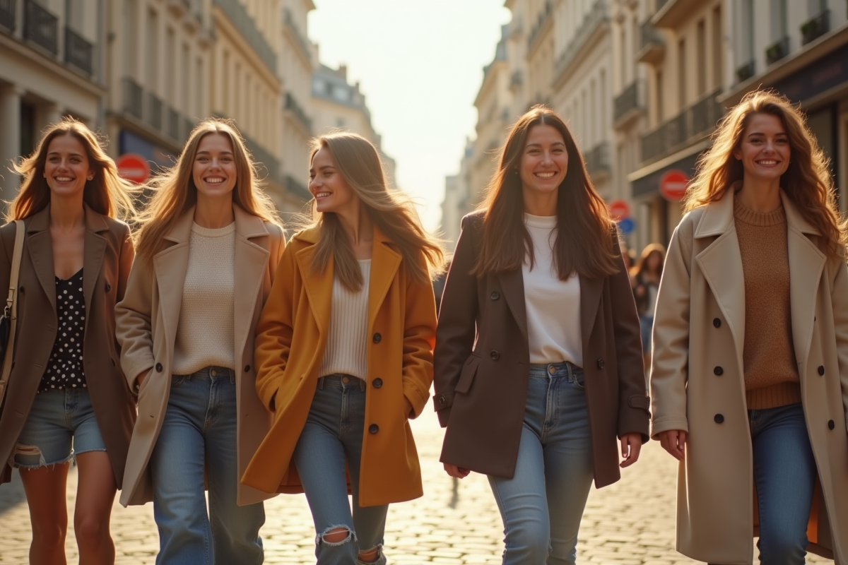 Groupe de jeunes parisiens en vêtements de marques françaises