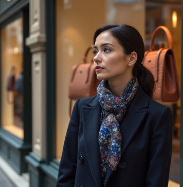Marque de luxe la plus vendue : Top 5 des marques de luxe les plus populaires en 2025 Femme élégante regardant une vitrine de sacs de luxe à Paris