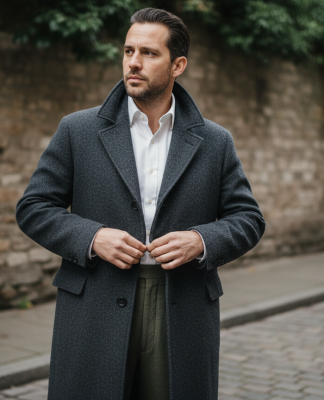 Homme en manteau en laine avec chemise oxford