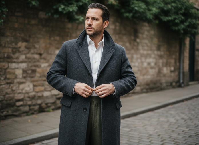 homme-manteau-wool-classique Homme en manteau en laine avec chemise oxford