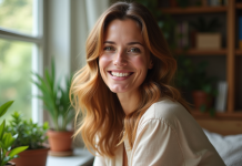 Cheveux sublimes : les secrets pour une crinière éblouissante ! Femme souriante aux cheveux châtain dans un intérieur cosy