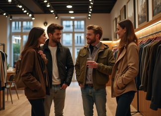 Groupe de jeunes adultes dans une boutique de mode parisienne