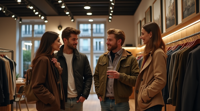 Groupe de jeunes adultes dans une boutique de mode parisienne