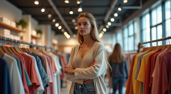 Jeune femme dans un magasin de vêtements tendance