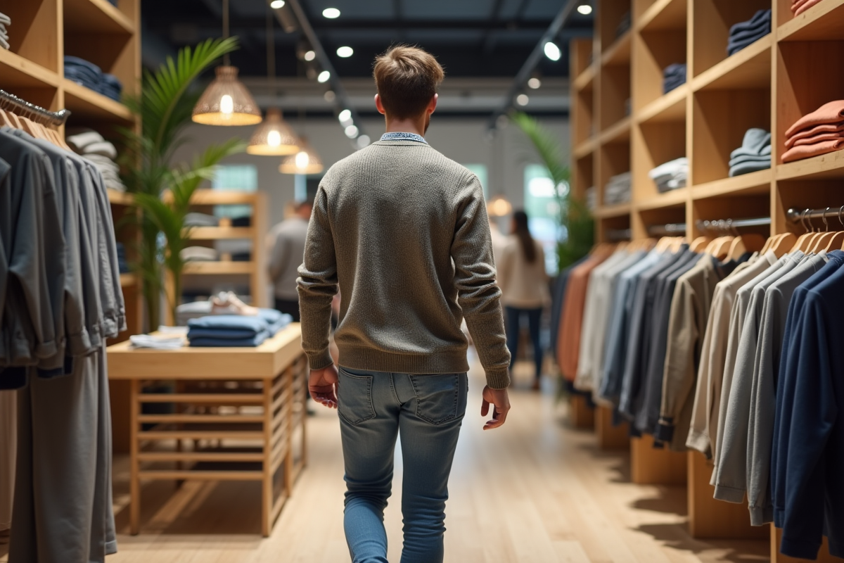 Jeune homme regardant des produits dans une boutique moderne