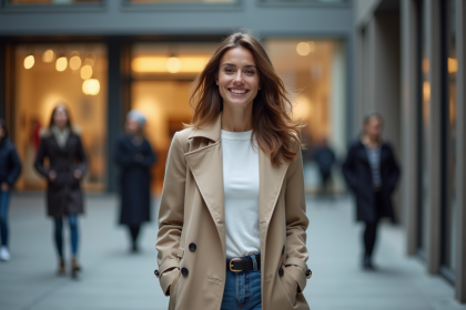 Jeune femme urbaine souriante dans la ville moderne