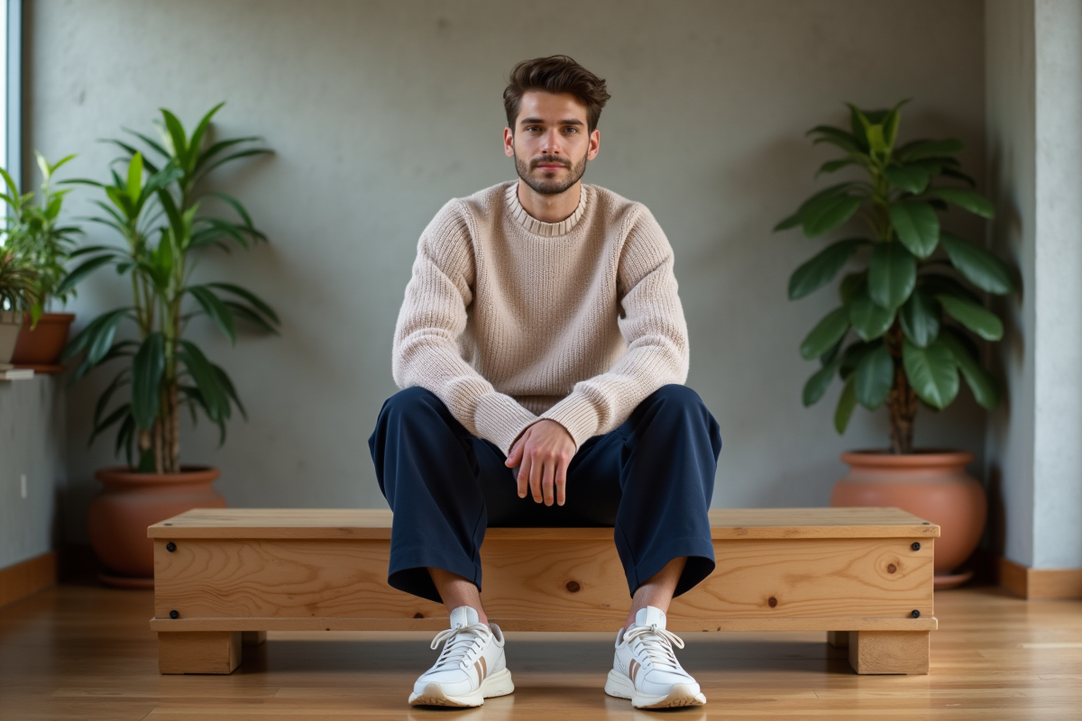 Jeune homme en vêtements décontractés dans un loft moderne