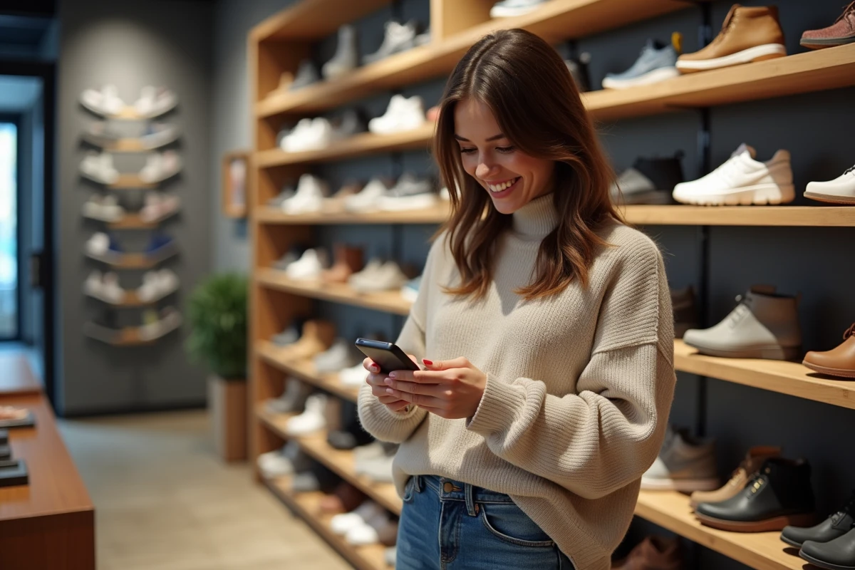 Jeune femme souriante dans un magasin de chaussures