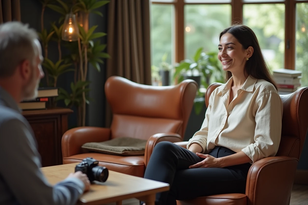 Beatrice Vonderweidt lors d'une interview éditoriale avec un appareil photo vintage posé sur la table en 2026