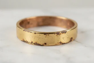 Bracelet plaqué or montrant des signes de décoloration et d'usure révélant le métal de base en dessous
